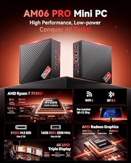 NiPoGi AM06PRO Mini PC Ryzen 7 7730U W-11 Pro (8C/16T,fino a 4,5 GHz),16GB DDR4 512GB M.2 SSD Mini Computer 4K@60Hz Triple Display DP/HDMI/Type-C,Micro PC con Dual-LAN/WIFI6/BT5.2 per Ufficio/Casa