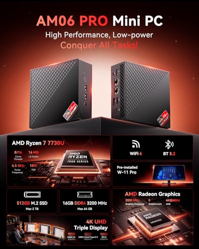Mini PC Windows 11 Pro NiPoGi AM06 Pro doté d'un processeur AMD Ryzen 7 et double LAN