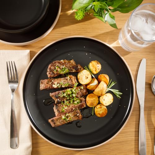 Image of Gibson Home Plates and Bowls Set, 12 Piece Dinnerware Set for 4, Black