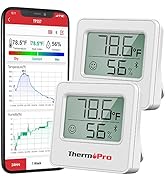 ThermoPro TP357 2 Pack Wireless Thermometer Hygrometer Bluetooth Digital Indoor Thermometer Hygro...