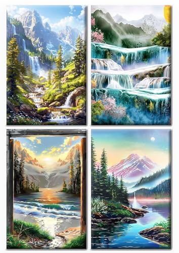 Yiminu.DS Diamond Painting Kit Completo 4 Pezzi, Diamanti Painting Kit 5D Adulti, Pittura Diamante Quadri Con Perline, 30Cm X 40Cm, Dipinto di paesaggio montano