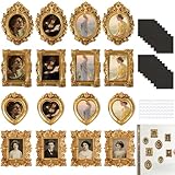 ZANSHI 16 PCS Mini Gold Frames, Vintage Mini Magnetic Picture Frames for Refrigerator,with Magnetic and Glue Dots,for Victorian Style Decor Kitchen Office Home Christmas Home Décor