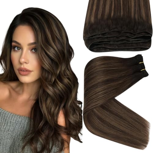 Sunny 20inch 100% Brazilian Human Hair Weave #2/2/6 Darkest Brown Root to Medium Brown Highlight with Brown Color Silk Straight Ombre Sew in Hair