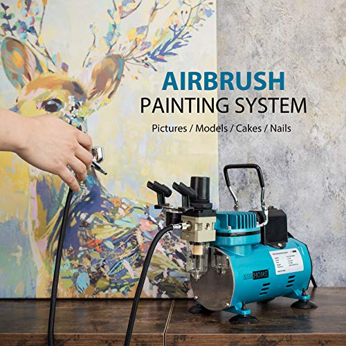 VIVOHOME Airbrush Kit with 1/5 HP Professional Air Compressor and 3 Dual Action Airbrush Gun, Gravity and Siphon Feed, Quiet Air Brush Set with Holder, Cleaning Brush, Tape, 2 Cup - Image 2