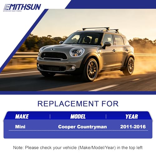 Image of EMITHSUN Replacement for 2011-2016 Mini Cooper Countryman Wiper Blades | 20 inch+19 inch+10 inch,OEM Quality,Front & Rear Wipers,Stable & Quiet Performance,All-Seasons Rubber Wiper Blades,Streak-Free Wiping