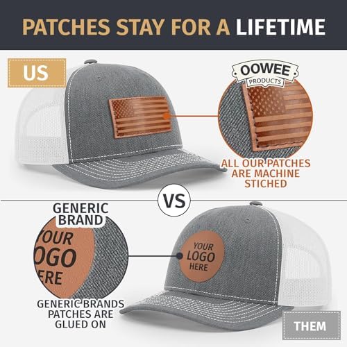 American Flag Richardson 112 Trucker Hat for Men | Leather Patch | Machine-Stitched Badge | Adjustable Snapback Country Hat (Loden+Black)