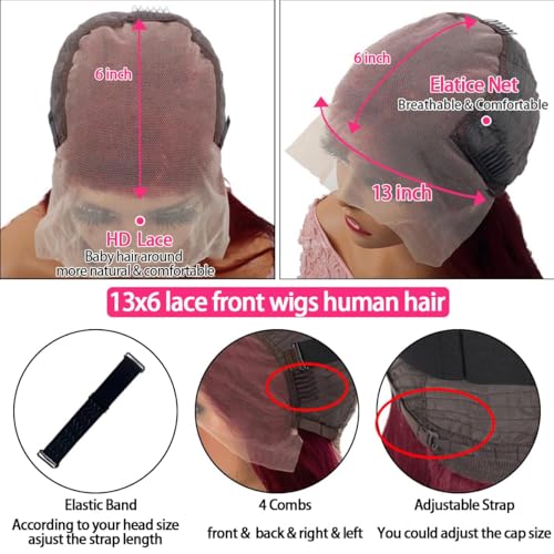 Image of tobasew 28 Inch 99J Burgundy Lace Front Wigs Human Hair 200 Density 13x6 Straight Lace Frontal Wigs Human Hair Red Wig Wine Red Lace Front Wigs Pre Plucked Glueless