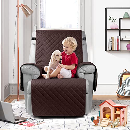 Image of KinCam 100% Waterproof Recliner Chair Cover, Reclining Couch Covers for Pets, Dogs, Recliner Couch Slipcover Furniture Protector with Elastic Straps for Kids(23.6 inch, Dark Coffee)