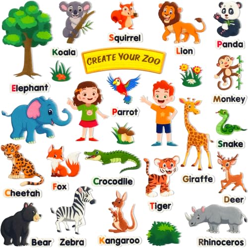 PENGFULL Felt Flannel Board Story Pieces for Toddlers Preschool,Kids Interactive Storytelling Teaching Play Kits for Flannel Board or Felt Board,with Words Felt Pieces(New Zoo)