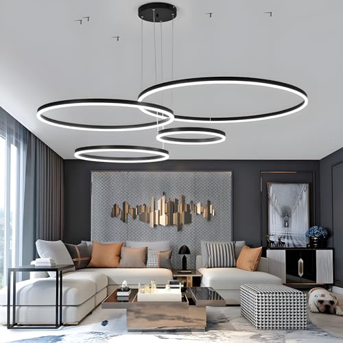 Lustre LED Moderne Intensité Variable Télécommande Plafonnier Noir - 5