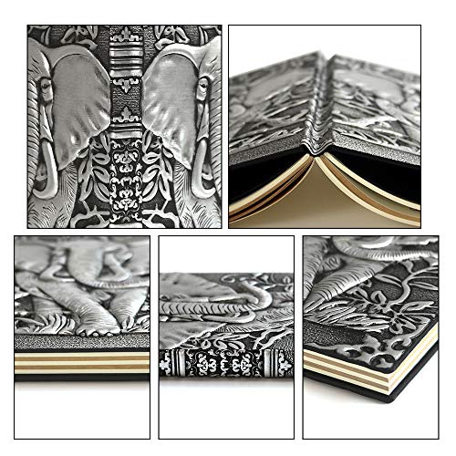 Leather Journal Writing Notebook - Antique Handmade Leather Daily Notepad Sketchbook, Elephant Gift For Men & Women, Travel Diary & Notebooks To Write In (Silver, A5) #TOP3