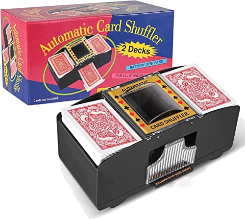 Hangrow Mélangeur de cartes automatique, mélangeur de cartes de poker électrique, machine de jeu de cartes de poker à piles (non incluses), 2 jeux de cartes pour la maison ou les fêtes Cover