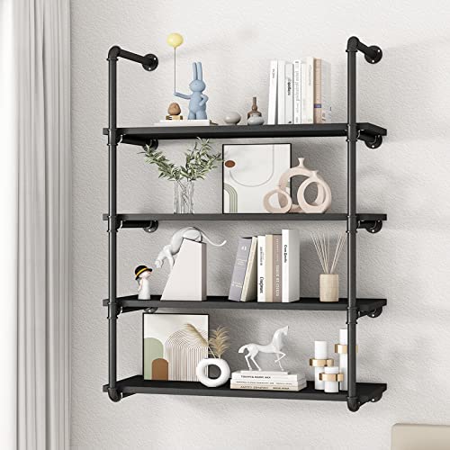 Azerpian Floating Shelves Wall Mounted Industrial Pipe Unit Metal Hung Bracket Bookshelf For Bedroom Living Room Bathroom Kitchen (Black, 4 Tier) #TOP1