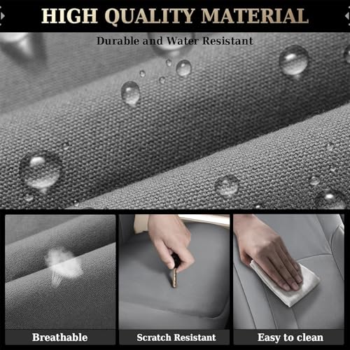 Image of Coverado Chevy Silverado Oxford Rear Seat Covers, Fit for 2014-2018 1500, 2015-2019 2500HD 3500HD Chevy Silverado GMC Sierra Crew Double Extended Cab (Curved Rear, Gray)