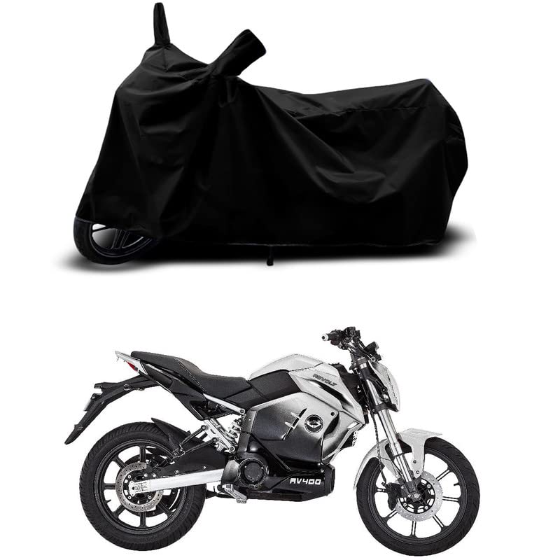Image of 100% Scratchproof /UV-Rays /Heat Protection /Birds Dropping /Water Resistant /Dust Proof /Waterproof /Full Bike Scooty Two Wheeler Body Cover Compatible for Revolt RV400 All Varients[Black]