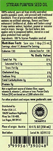 PÖDÖR Premium Styrian Pumpkin Seed Oil - 8.4 fl. Oz. - Cold-Pressed, 100% Natural, Unrefined and Unfiltered, Vegan, Gluten-Free, Non-GMO in Glass Bottle - Thumbnail 4