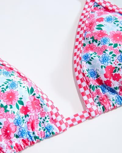 Image of Women's Triangle Bikini Set String Swimsuit Print Tie Smocked Ruched Two Piece Bathing Suit