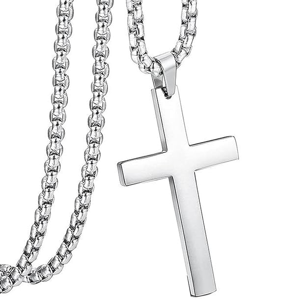 Image of Cross Necklace for Men Anti Silver Cross Pendant with Neck Chain | Christian Holy Cross Necklace Pendant for Boys