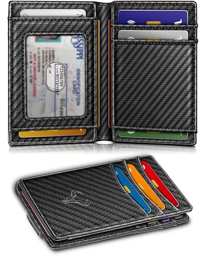 Magnetic Closure Slim Wallet-Genuine Leather Front Pocket Wallet for Men,RFID Blocking,Holds 12 Cards and Money Clip2