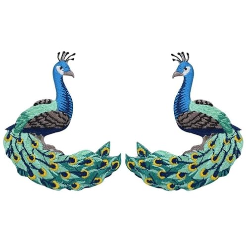 Rubstamper Peacock Applique Patch Set - Peafowl, Animal, Bird Badge 3'' (2-Pack, Iron On) Embroidered on Sew for Clothing Jackets, Hats, Backpacks Repair Patches Craft