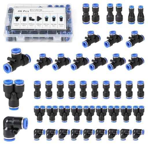 EFUTURETIME Set de Conectores Pneumáticos para Manguera de 8 mm, Conexiones Rápidas Rectas, Angulares, en Y, en T y Reductores 4-6/4-8/6-8 (46 piezas) | Ya disponible en tu tienda friki favorita! En mundofriki.es!