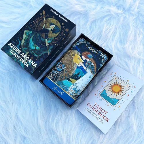 Image of Azure Arcana Tarot Deck, 78 Tarot Cards with General Guidebook, Artistic Blue and Gold Fantasy Tarot Card for Beginners, Reading Tool