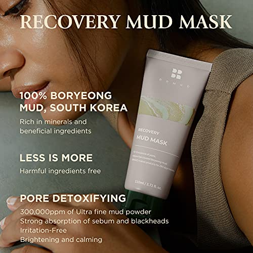 Brmud Recovery Mud Clay Mask Facial Cleansing, Pore Reducer & Minimizer With Boryeong Mud 110Ml (3.72 Fl.oz.) - Best Face And Body Mud Mask, Control Blackhead, White Head, Redness Relief And Skin Tightening Mask For Women And Men #TOP1