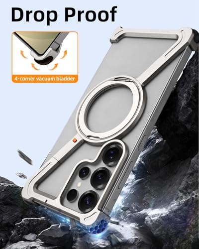 Image of Bumper Case with Kickstand Compatible with Galaxy S26 Ultra Case with Wireless Charging | Luxury Aluminum Armor (Silver)