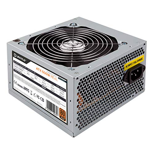 UNYKAch Fuente de Alimentación ATX 500W 80 Plus Bronze, Ventilador de 120 mm Ultra Silencioso, Especial para Profesionales y Gaming, Factor de Potencia APFC