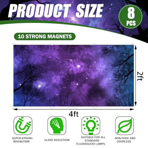 Image of 8 Pcs Fluorescent Light Covers with 80 Magnets Decorative for Classroom Ceiling Light 4 x 2 Feet Magnetic Light Covers Filter Easy Install for Office Hospitals & Home Drop Ceiling Supplies