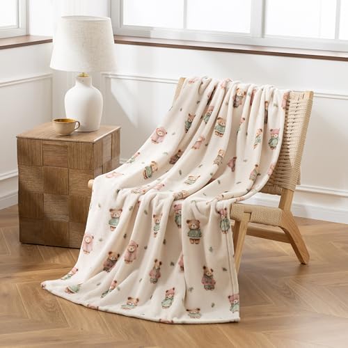 Sushing Cartoon Fleece Throw Blanket Cute Animal Characters Plush Home Decor Soft Lightweight Gift for Adults Kids Machine Washable 55in x 70in Autumn Bears