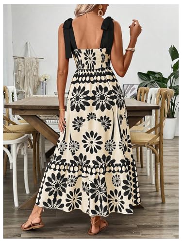 Image of Floerns Women's Vintage Sleeveless Tie Shoulder Sundress Floral Print Cami Maxi Dress