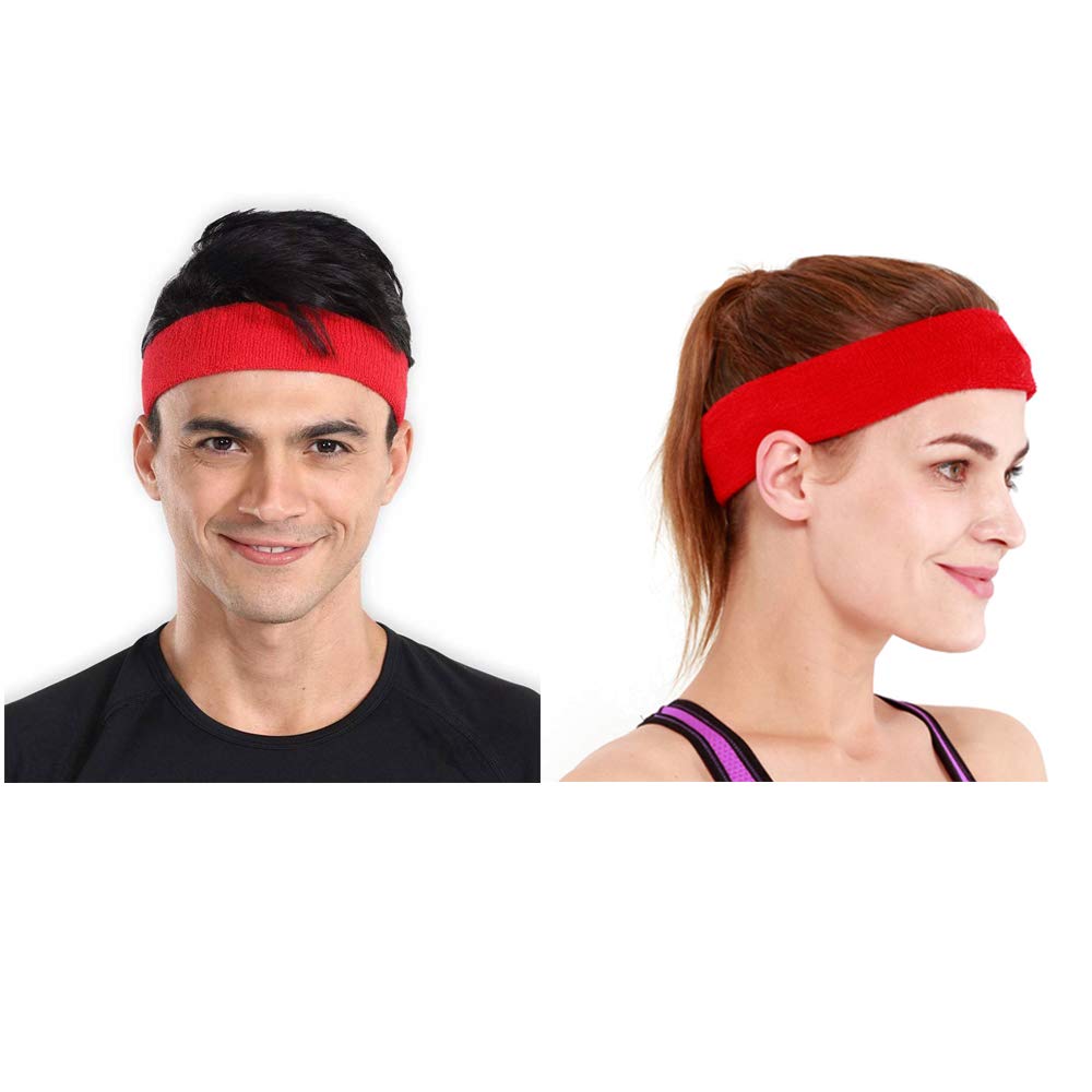 Style Along Red Outdoor Fitness Sports Sweatband Headband Yoga Gym Unisex Head Band- Pack of 2-image-10