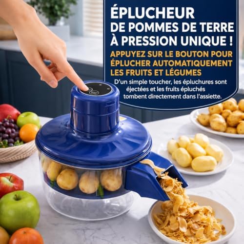 Eplucheur Pomme de Terre,éPlucheur de Pommes de Terre éLectrique Rechargeable Automatique à Un Bouton avec Lame en Acier Inoxydable pour Pommes de Terre, Carottes, Ail