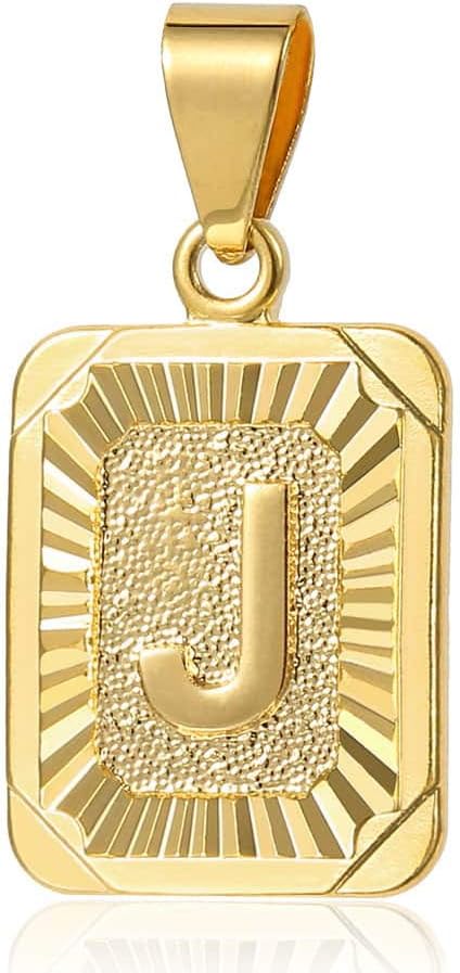 Trendsmax Gold Plated Rectangle Initial Letter Pendant Necklace for Men Women - 18in Rolo Chain, Personalized Charm
