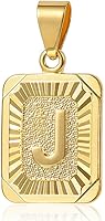 Trendsmax Gold Plated Rectangle Initial Letter Pendant Necklace for Men Women - 18in Rolo Chain, Personalized Charm
