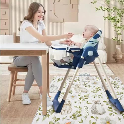 Image of Insular Baby Splat Mat for Under High Chair /Arts /Crafts, Anti Slip and Waterproof Splash Mat for Floor, Portable Picnic Mat, 51x51 Inch, Rabbit