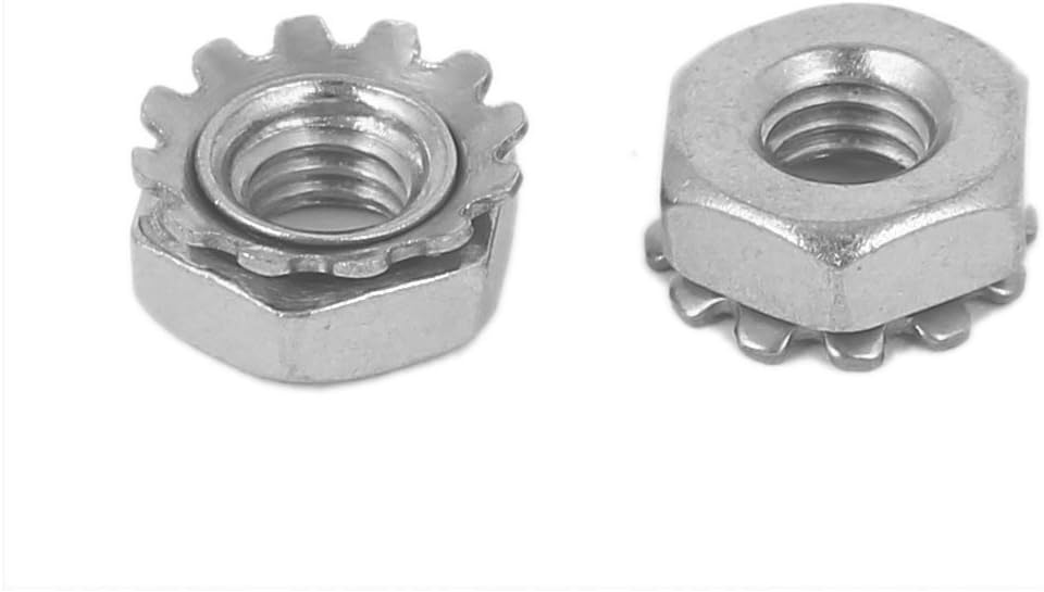 uxcell 10#-32 External Tooth 304 Stainless Steel Kep Nuts Locknuts Silver Tone 100 Pcs