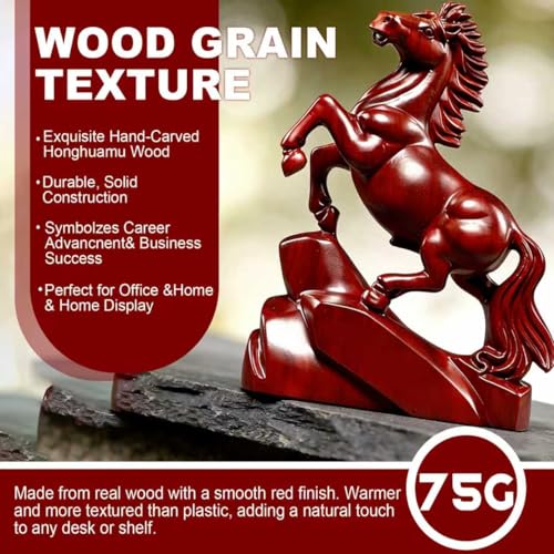 Estatua de caballo Feng Shui chino roja para escritorio miniatura 4