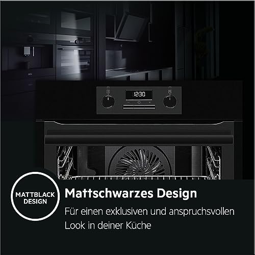 AEG Einbaubackofen BES331110B / Serie 6000 / SurroundCook – Heißluft mit Ringheizkörper/Reinigungshilfe mit Wasserdampf/Versenkknebel/Grillfunktion/Display mit Uhr/Autark/A/Schwarz