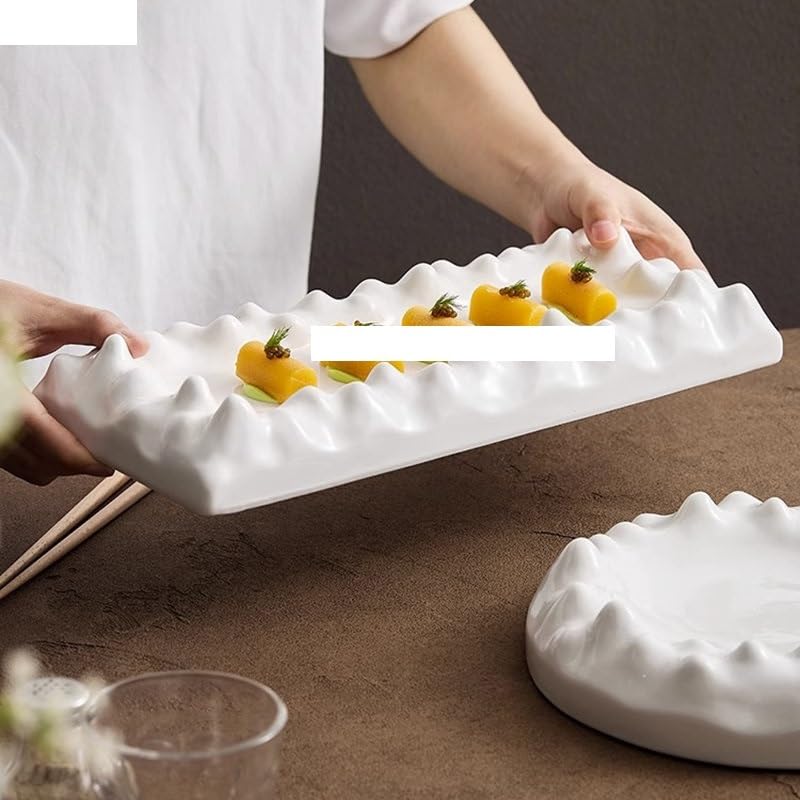 Talerze Ceramiczne Talerze Obiadowe Kreatywne Nieregularna Tekstura Gruby Talerz Do Zupy Talerz Deserowy Talerz Do Makaronu Sushi Talerze Restauracyjne Talerze Obiadowe，B 13.7 Inch