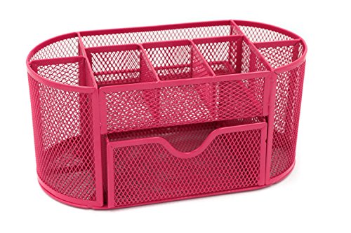 DooDeen Desk Tidy Mesh Desk Organiser Set Office Tidy Organiser Desk Caddy Tray Multi-functional Black Metal Pencil Pot Pencil Holder (Pink)