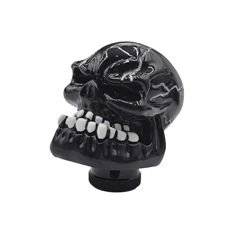 Manopla de Câmbio LAINLOY com Caveira e Dentes Grandes em Resina Preta, com 4 Adaptadores