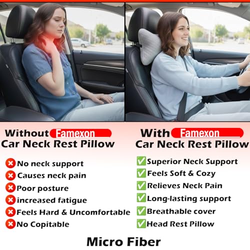 Image of Velvet Soft car Neck Pillow for Travel, Travel Micro Fiber Rest Pillow /Cushion Set of Pillows Compatible with All Cars - Pack of 2 Pieces (Grey 2PC)
