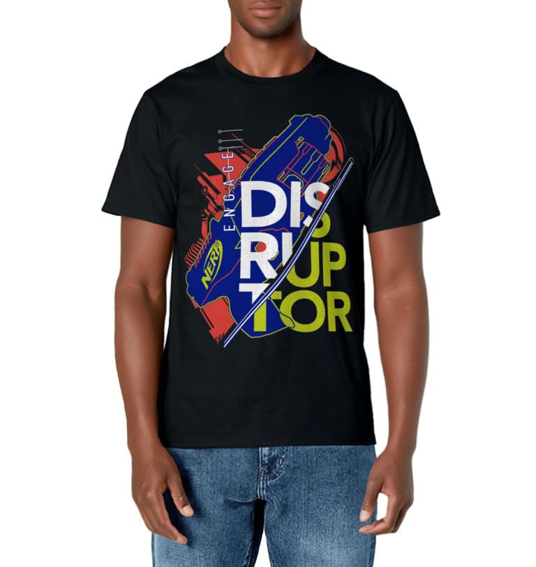 Nerf Engage Disruptor Retro Vintage Text Stack T-Shirt