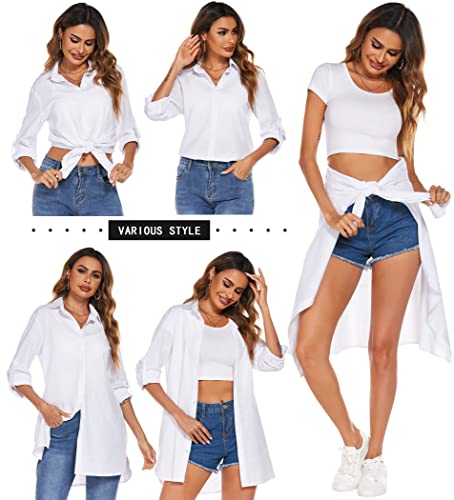 HOTOUCH Women Boyfriend Shirts Button Down Long Sleeve Blouse Cuffed Sleeve Collared Shirt2