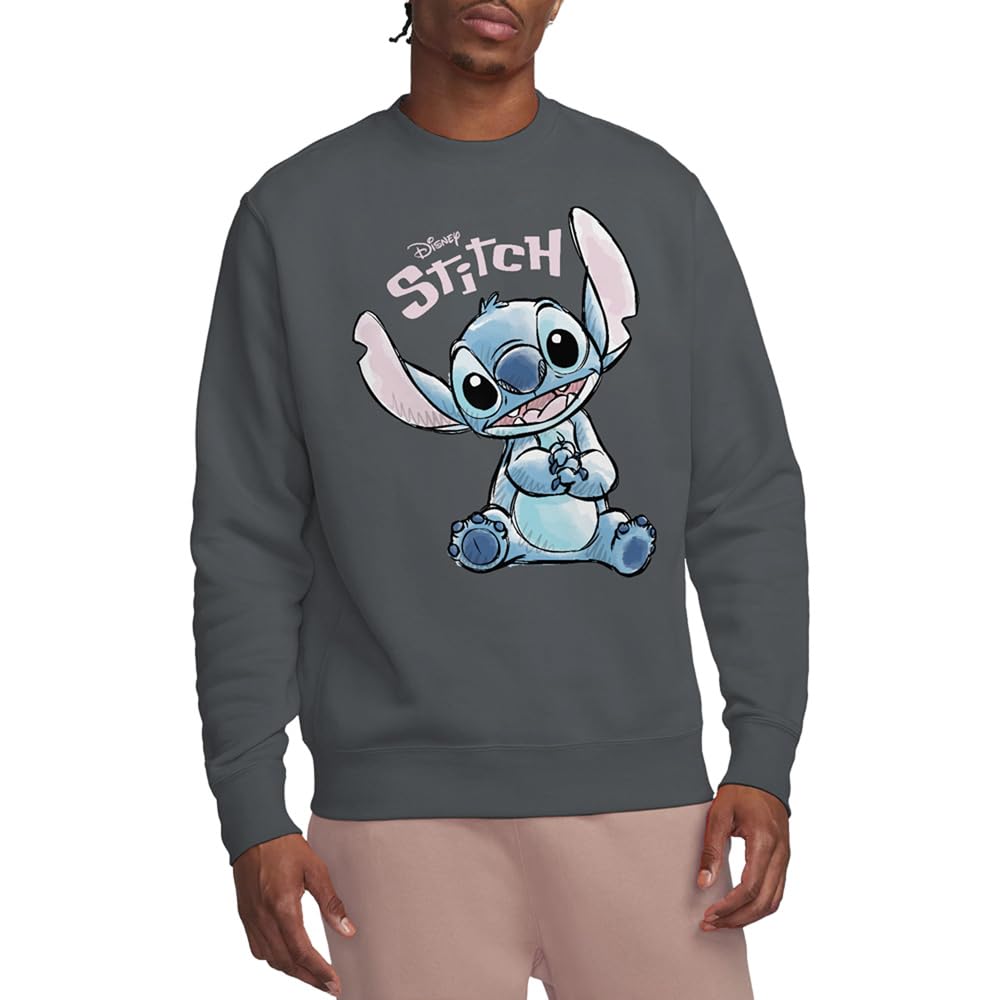 Disney Unisex Lilo & Stitch Colour Me Happy Adults Crew Sweatshirt, Charcoal | Size: XL