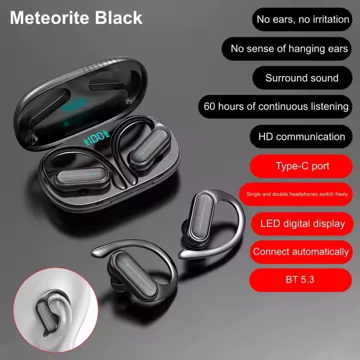 Image of Life Like Over-Ear Buds,Deep Bass Earphones with Earhooks,Fast Charge,Gym Running & Workout,Touch Control (Black)