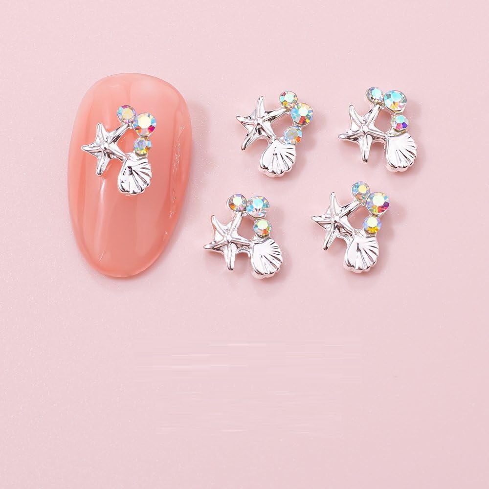 qbodp 30 Pcs Nail Decoration Fashion Nail Art Decoration Shell Starfish Decoration for Nail, Nail Supplies Nail Art Decoration Accessories,Silver