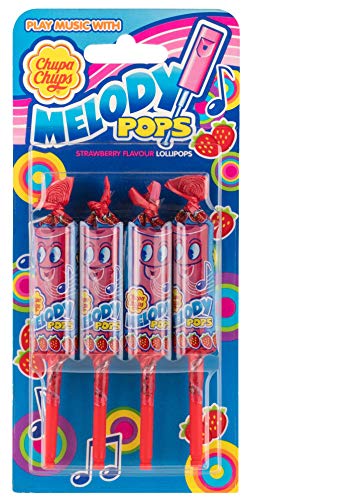 Chupa Chups Melody Pops, Caramelo con Palo de Sabor A Fresa, 4 x 15g